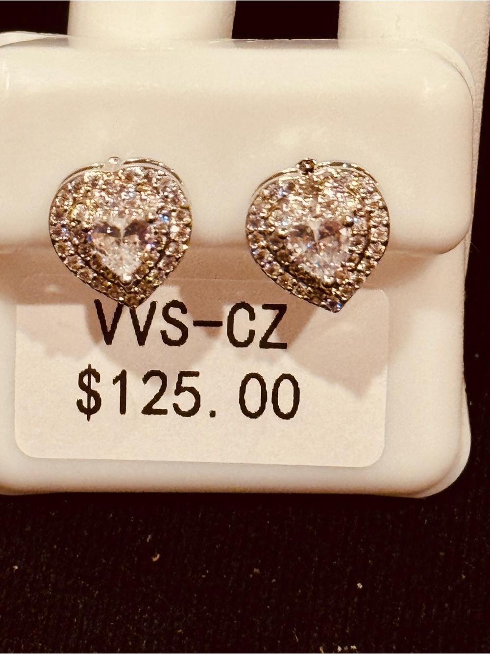 NWT AJ USA Stainless Steel VVS CZ Clear Heart Halo Stud Earrings